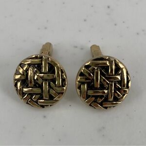 Vintage Gold Tone Black Woven Look Cuff Links